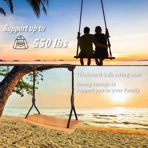 Wooden Swing Seat, Hanging Tree Swing for Adults Kids Outdoor Wood Swing Set ...