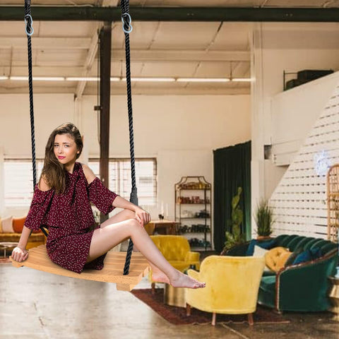 Wooden Swing Seat, Hanging Tree Swing for Adults Kids Outdoor Wood Swing Set ...