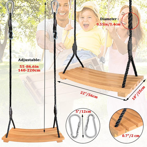 Wooden Swing Seat, Hanging Tree Swing for Adults Kids Outdoor Wood Swing Set ...