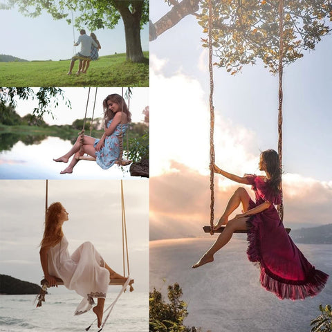 Wooden Swing Seat, Hanging Tree Swing for Adults Kids Outdoor Wood Swing Set ...