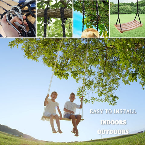 Wooden Swing Seat, Hanging Tree Swing for Adults Kids Outdoor Wood Swing Set ...