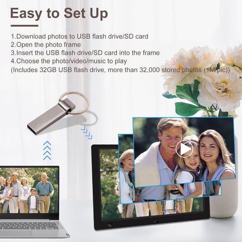 10.1 Inch Digital Picture Frame with 32GB USB Flash Drive, KECAG 1920x1080 HD IPS Screen Digital Photo Frame, Motion Sensor, Video, Music, Share Moments via SD Card or USB, with Remote Control