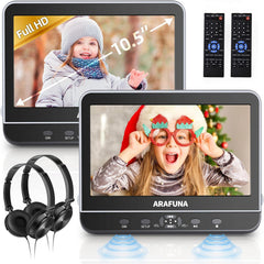 10.5 Dual Portable DVD Player with HDMI Input, Arafuna Car DVD Player Dual Screen Play A Same or Two Different Movies, Headrest DVD Player for Car Support 1080P HD Video, USB/SD,Last Memory