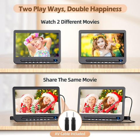 10.5 Dual Portable DVD Player for Car with 1080P HDMI Input, DESOBRY Rechargable Car DVD Player Dual Screen Play A Same or Two Different Movies, 5-Hour Battery, Support USB,AV in/Out, Last Memory