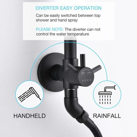 9 Inch Rain Shower Head with Handheld Bathroom Round, Matte Black