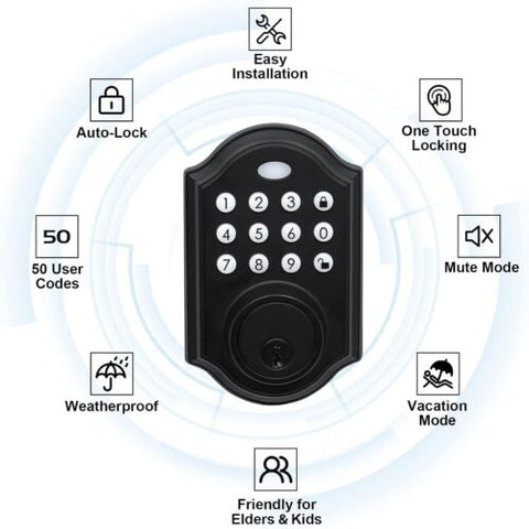 NeuType Electronic Keypad Deadbolt Locks for Doors Keyless Entry Matte Black