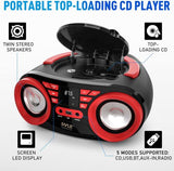 Pyle Portable CD Player Bluetooth Boombox Speaker - AM/FM Stereo Black Red