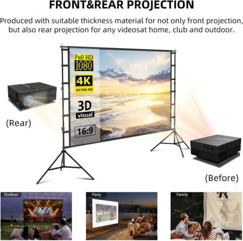 12-Foot Projector Screen and Stand,150 inch Large Indoor Movie Projection...