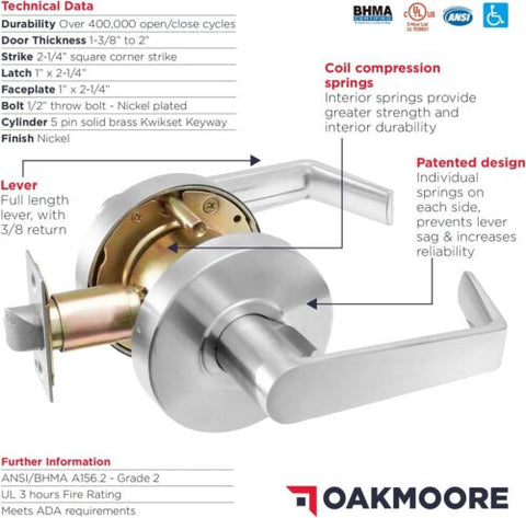 Commercial Door Handle (Passage) Heavy Duty Passage (No Keys), Silver