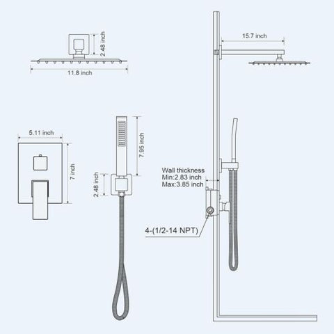 12 Inch Shower Faucet Set, Rainfall System 12 Inch, ‎Brushed Nickel