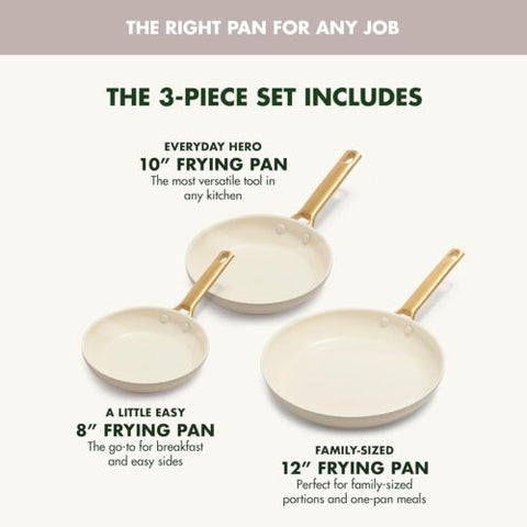 GreenPan Reserve Hard 8" 10" and 12" 3 Piece Frying Pan Skillet, Taupe