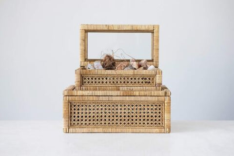 Creative Co-Op Modern Decorative Rectangle Woven Rattan Rectangular, Natural