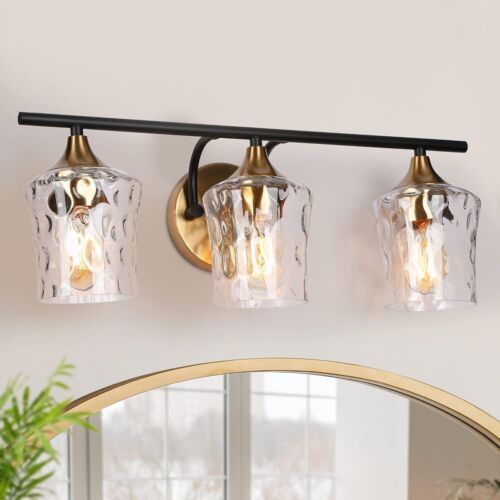 Durent Lighting Bathroom Light Fixtures, Black & Brass 3 Gold