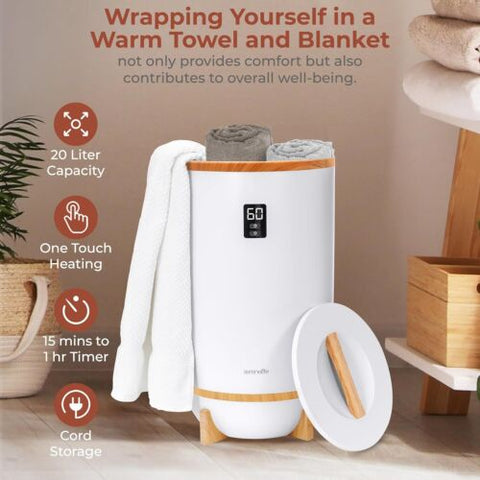 SereneLife Single Touch Towel and Blanket Warmer with Fragrant Disc Bamboo