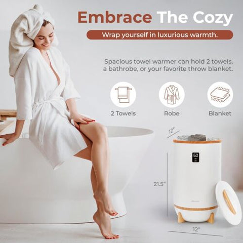 SereneLife Single Touch Towel and Blanket Warmer with Fragrant Disc Bamboo