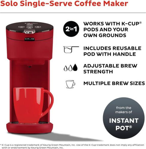 Instant Solo Single Serve Coffee Maker, From the Makers of Pot, K-Cup Pod Red