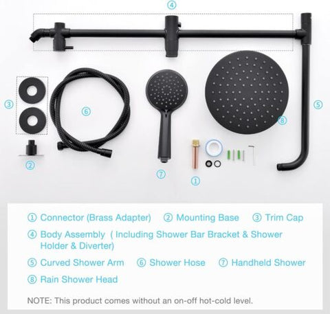 9 Inch Rain Shower Head with Handheld Bathroom Round, Matte Black