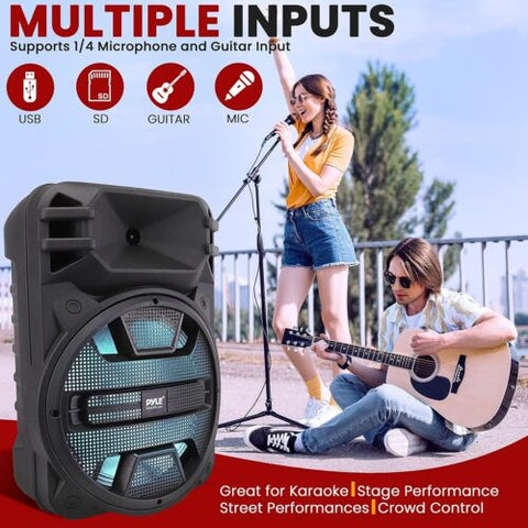 Pyle 12'' Portable Bluetooth Speaker System - 800 Watts - Karaoke BLACK