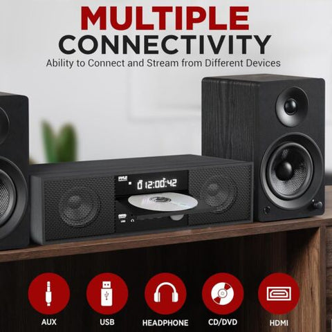 Pyle Home CD/DVD Stereo Shelf System - 200W Remote Operated Player Black