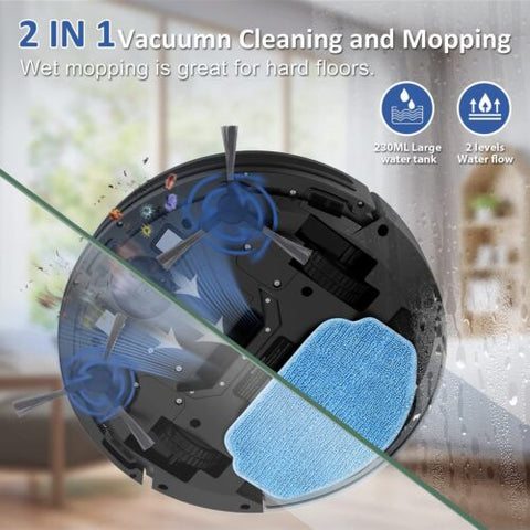 Robot Vacuum and Mop Combo, WiFi/App/Alexa, Robotic Cleaner with Black