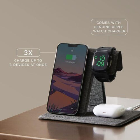 iPhone Charger - Fuel - Foldable 3-in-1 Wireless Charging Station w/ 45W Gray