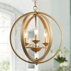 KSANA Gold Orb Chandelier Modern Globe 3 Light Fixture for 3 Light,