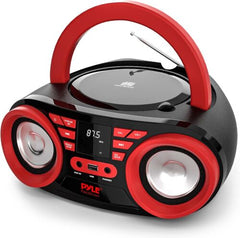 Pyle Portable CD Player Bluetooth Boombox Speaker - AM/FM Stereo Black Red