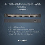 NETGEAR 48-Port Gigabit Ethernet Unmanaged PoE+ Switch (GS348PP) - with 24 x...