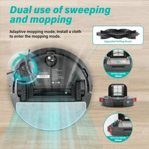 Robot Vacuum and Mop Combo, 4000pa Automatic Cleaner with Black