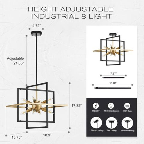 18.9'' Black Gold 8-Light Sputnik Balck Geometric