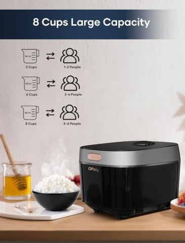 Offacy Rice Cooker, Smart Multi-Function Touch Panel, 8 Cups 4L, Black