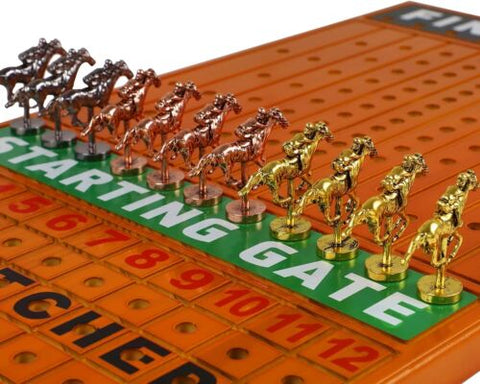 Large 21 inches Horse Racing Board Game with 11 Luxury Metal Craft Red Peach