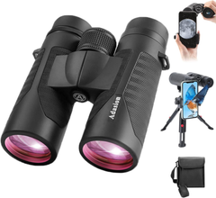 12x42 HD Binoculars for Adults with Universal Phone Adapter - High Black/