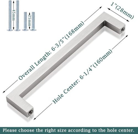 GOBEKOR 25 Pack Kitchen Cabinet Hole Center: 6-1/4inch(160mm), Brushed Nickel