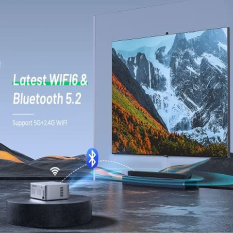 4K Support Android TV 10.0 Projector 5G WiFi Bluetooth Native 1080P, White