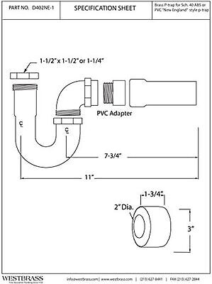 Westbrass D402NE-1-26 1-1/2" New England Style P-Trap with High Box Flange, P...