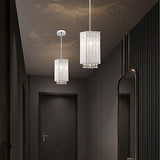 Mini Crystal Chandelier 1 Light Modern Hanging Light Fixture Small Cuboid Chr...