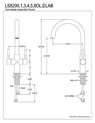 Kingston Brass LS8293DL Concord Vessel Faucet, Brushed Brass, 4.13 x 7.44 x 1...