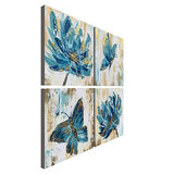 Handmade Blue Butterfly and Flower Wall Art Hand Painted Oil Painting on Canv...