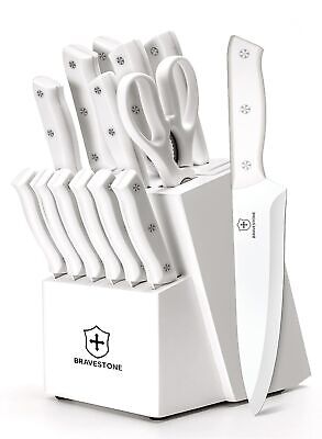 BRAVESTONE Knife Set, 15 Piece Kitchen Knife Set with Block Self Sharpening, ...