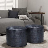 SIMPLIHOME Connor Boho Round Pouf in Distressed 18 inch, Navy Blue