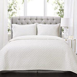 Lush Decor Ava Quilt Diamond Pattern Solid 3 Piece Oversized King, Off-white