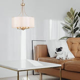 LALUZ Gold Chandelier, 4-Light Modern Drum Pendant Lighting with White Fabric...