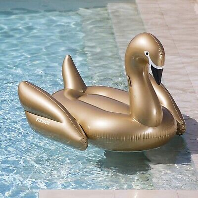 FUNBOY Giant Inflatable Gold Swan Pool Float, Luxury Float for Summer Pool Pa...