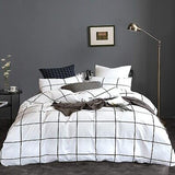 KAREVER White Grid Comforter White Plaid Bedding Set Twin White with Black Li...