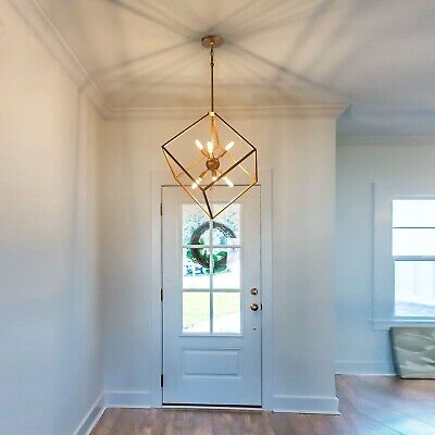 classy leaves Gold Chandelier Light Fixture, 6-Light Modern Gold Lantern Pend...