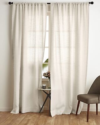 Solino Home 100% Pure Linen Curtain 96 Inches Long &#8211; Light Natural 52 x 96