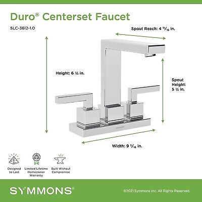 Symmons SLC-3612-1.0 Duro 4 in. Centerset 2-Handle Bathroom Faucet with Drain...