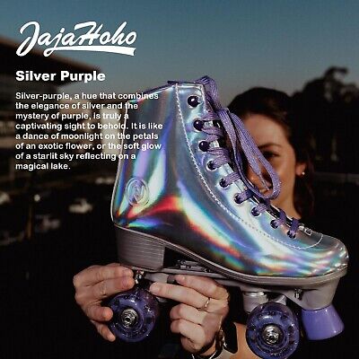 JajaHoho Roller Skates for Women, Holographic High Top PU Leather Rollerskate...