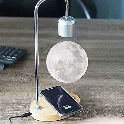 Unique Modern Levitating Moon Lamp with Built-in Qi Wireless Charger, Simplis...